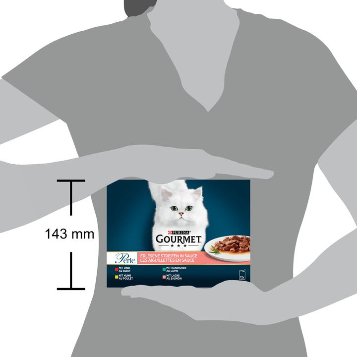 Produktbild Gourmet Erlesene Streifen in Sauce (Rind, Huhn, Kaninchen & Lachs) (Adult, 12 Stk., 1160 g)