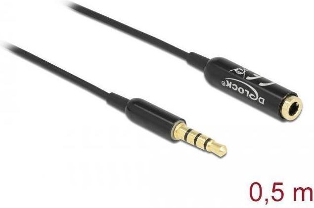 Productafbeelding Delock Audio-verlengkabel jack 3,5 mm 4 pins male naar female Ultra Slim 0,5 m zwart (0.50 m, Uitbreiding)
