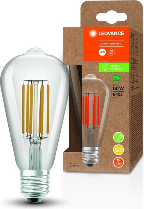 Actual product image Ledvance LED edison filament 840lm 4W/830 (60W) E27 energy class A (E27, 4 W, 840 lm, 1 x, A)