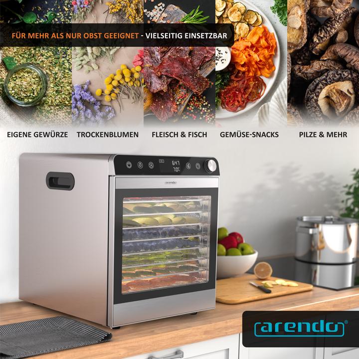 Produktbild Arendo Dörrautomat Edelstahl, Temperaturregler von 30° bis 90 °C, Dörrgerät, Dehydrator 800 W, 10 Etagen