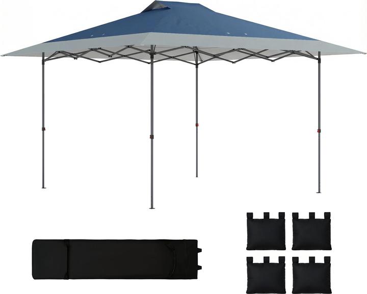 Outsunny Faltpavillon Oxford-Gewebe, Metall Dunkelblau+Hellgrau (395 cm, 395 cm)