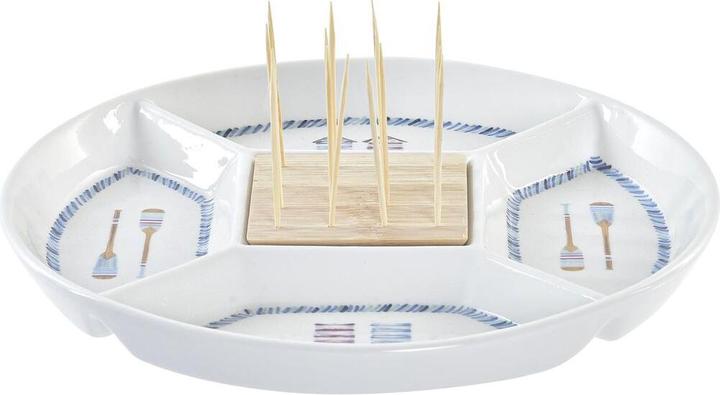 Immagine prodotto DKD Home Decor Tablett für Snacks Blau natürlich Bambus Steingut Mediterraner 23,5 x 23,5 x 7 cm