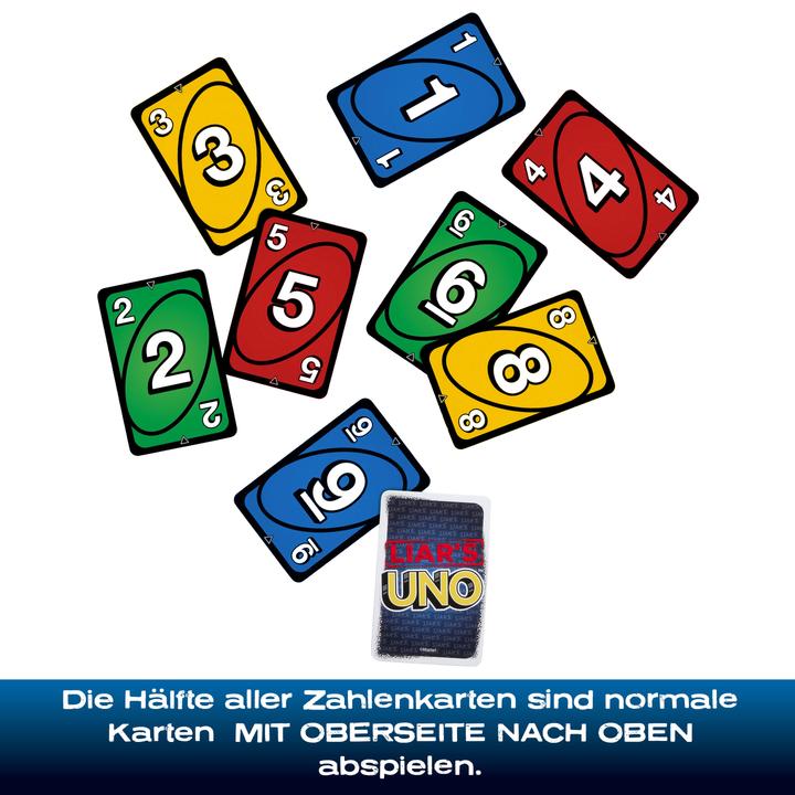 Produktbild Mattel UNO Liars (Deutsch, Englisch, Französisch, Italienisch, Niederländisch, Portugiesisch, Spanisch, 2 - 6 Spieler)