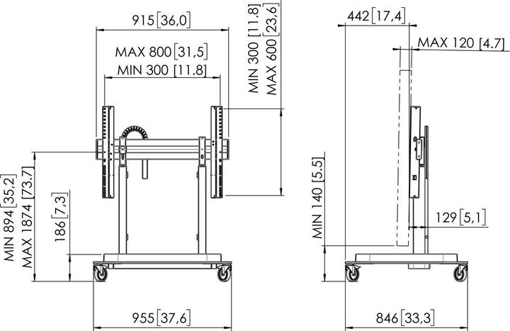 Actual product image Vogels Trolley motoris. Lift, 80mm/s, DC, Schwa (120 kg, 55" - 98")