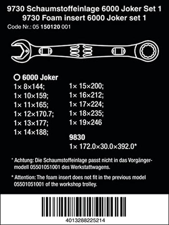 Produktbild Wera 9730 Schaumstoffeinlage 6000 Joker Set 1 (12 mm, 13 mm, 16 mm, 11 mm, 10 mm, 17 mm, 14 mm, 15 mm, 18 mm, 19 mm, 8 mm)