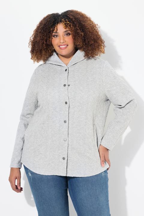 Image du produit Ulla Popken Veste à capuche, motif torsadé et boutons-pression. Dos plus long. (58)