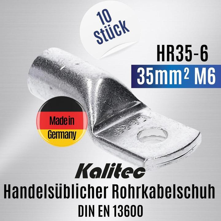 Produktbild Kalitec 10 Stück HR35-6 Handelsübliche Rohrkabelschuhe 35mm² M6 I ohne Sichtloch I Made in Germany