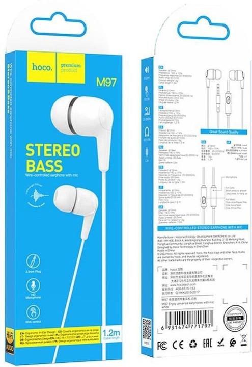 Image du produit Hoco Wired headphones wire earphones Jack 3,5 mm with microphone M97 white (Filaire)