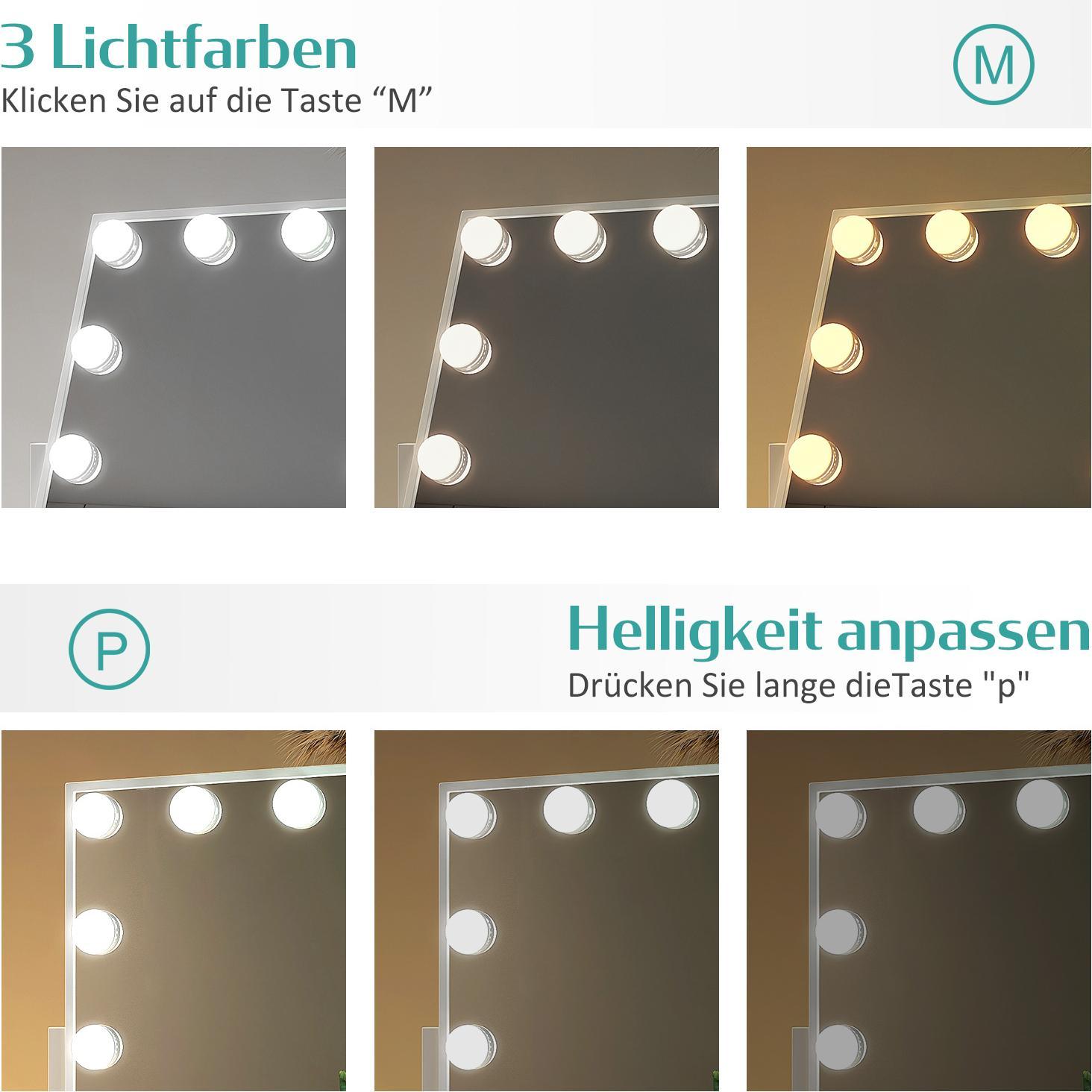 Thumbnail - Emke, Kosmetikspiegel, Hollywood Kosmetikspiegel mit 9 Lampen, 1X+7X Vergrösserung, 3 Farbtemperatur, 30*36cm, Weiss