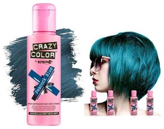 Immagine prodotto Crazy Color Renbow Tintura semipermanente per capelli blu pavone 45-100 ml, 1 confezione (1 x 115 g) (45)