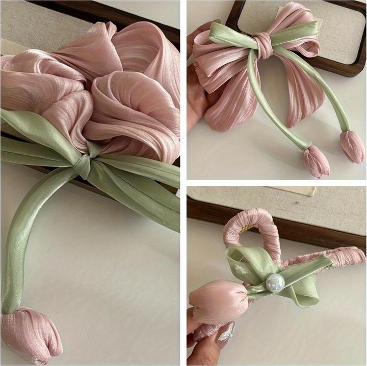 Activity Board Süsser smarter Tulpenhaarreif, Haarspange, Kopfseil Haarschmuck, Satinschleife 3er Set (3 Stk.)