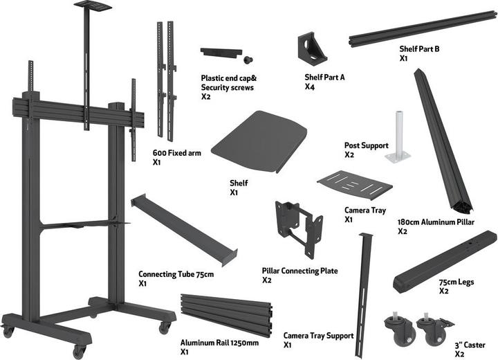 Produktbild Multibrackets TV Ständer bis 100", Metall, schwarz, max. 90kg (90 kg)