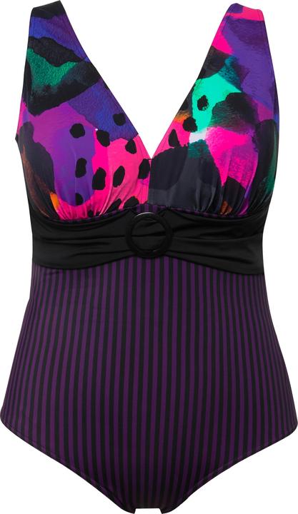 Image du produit Ulla Popken Maillot de bain à imprimé fluo, rayures et bonnets souples. Anneau (62)