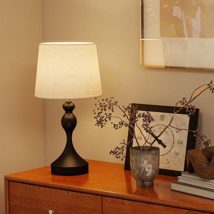 Actual product image Swisshandel24 Tischlampe LED, 3 Farbtemperaturen, USB A+C Ladeanschluss, Leinenschirm, Schwarz (800 lm, E27)