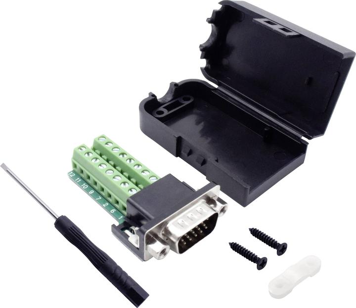 Actual product image Tru Components Modular VGA3+9 15-pin male chassis connector with mounting bolts and housing