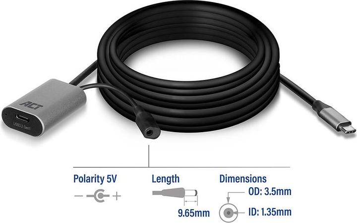 Produktbild ACT AC7060 USB Kabel 5 m USB 3.2 Gen 1 (3.1 Gen 1) USB C Schwarz (5 m, USB 3.2 Gen 1)