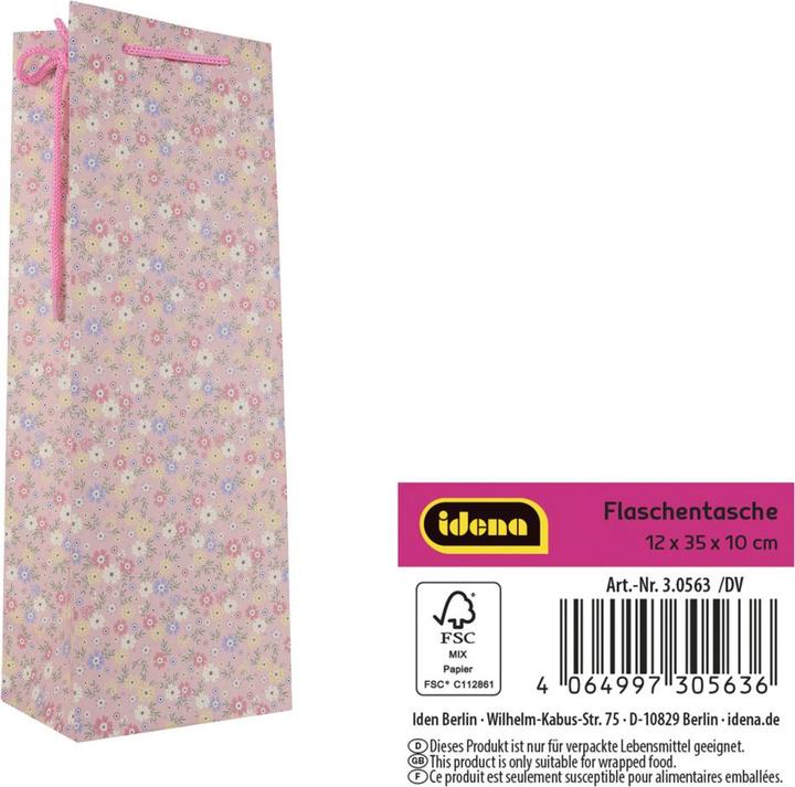 Produktbild Idena Flaschentasche Blumen Kraftpapier 140g/m² pink 12,5x35x9cm