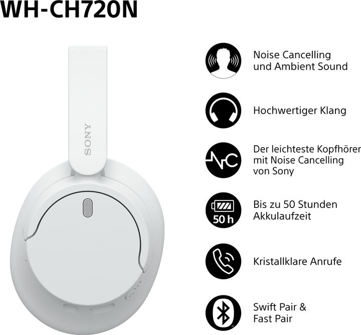 Produktbild Sony WH-CH720N (NC, 35 h, Kabellos, Kabelgebunden)