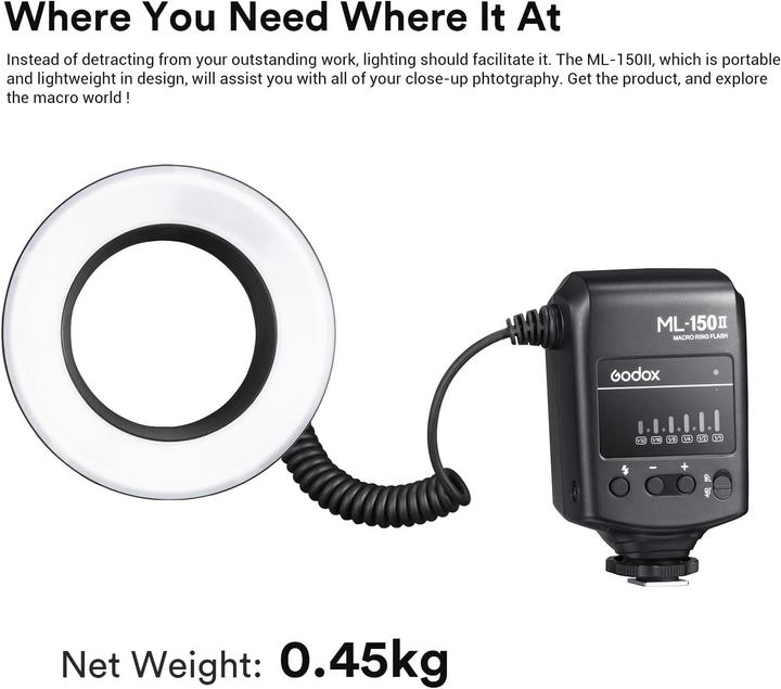 Productafbeelding Godox ML150II Macro Ringflitser (Macroflitser, Canon, Sony, Nikon, Pentax, Olympus, Fuji, Leica)