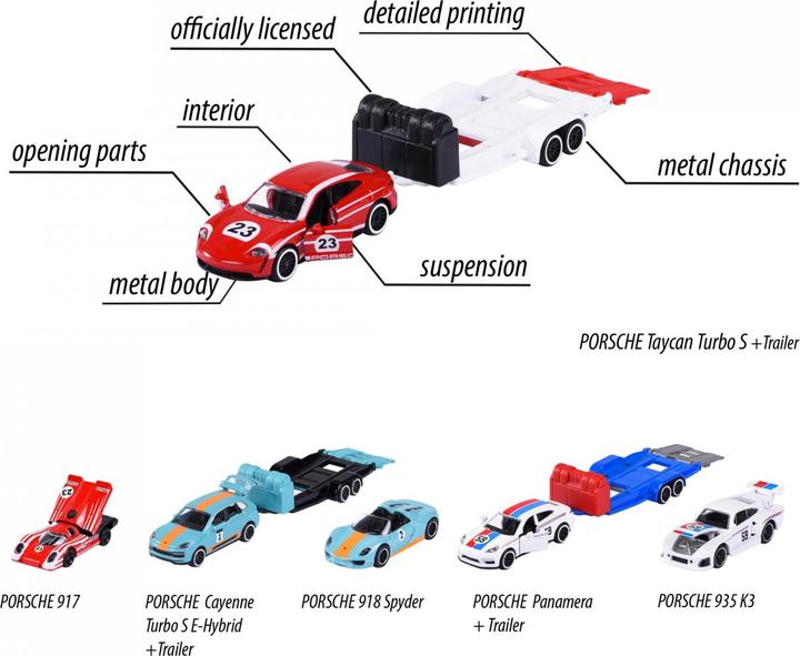Productafbeelding Majorette Porsche Race Trailer Assortiment 3-soort.