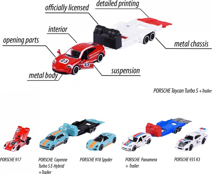Produktbild Majorette Porsche Race Trailer Assortment 3-sort.