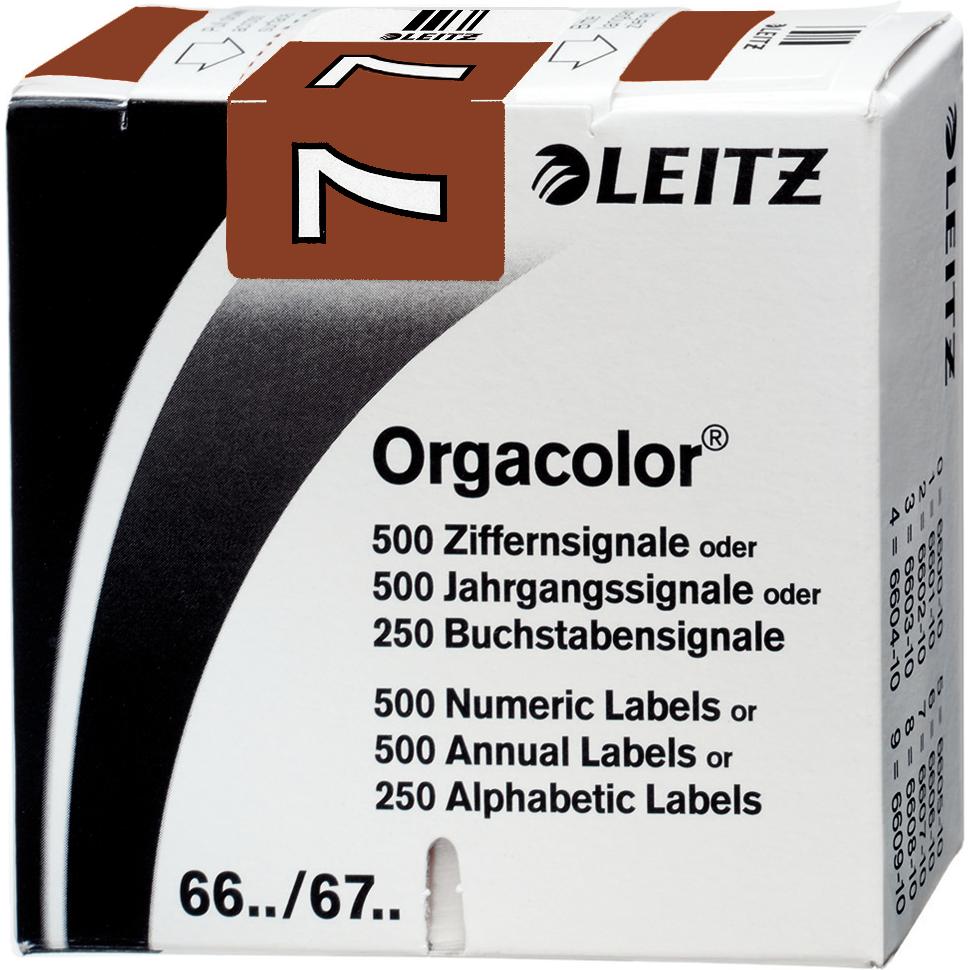 Leitz, Ordner Zubehör, Ziffernsignal Orgacolor "7", auf Rolle, braun Masse: (B)30 x (H)23 mm, auf Trägerbandrolle, sel