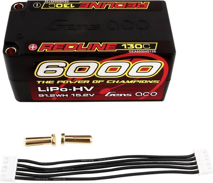 Actual product image Gens Ace Redline Series 6000mAh 15.2V 130C 4S2P HardCase 69 HV LiPo Battery (15.20 V, 6000 mAh)