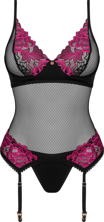 Actual product image Obsessive Rosenty Garter Corset - Black/Purple (M/L)