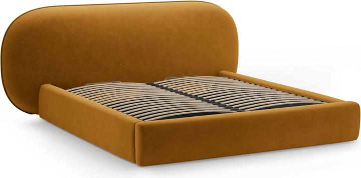 Actual product image Micadoni Velvet Storage Bed With Headboard, "Ovalo", Mustard, 234x270x96 Made in Europe (180 x 200 cm)