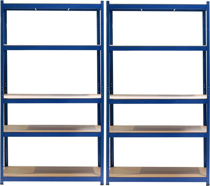 Actual product image Wiltec Set 2x Heavy-duty Shelving System Boltless Blue 100x60x200cm, 200kg/Level, 5 Levels