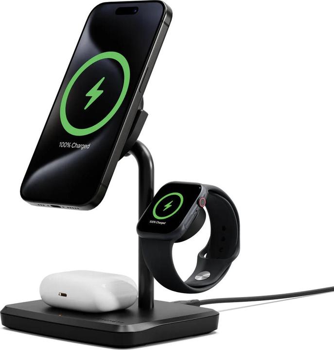 Cygnett ChargeBase Qi2 Caricabatterie magnetico senza fili 3 in 1 per iPhone, AirPods e (15 W)