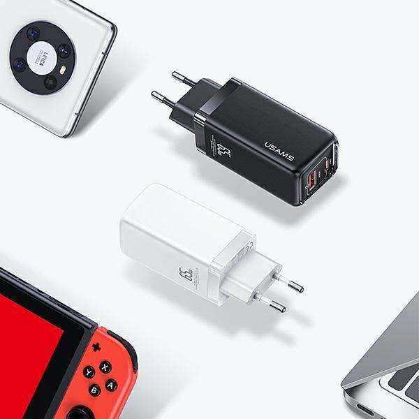 Actual product image Usams Ład. siec. 1xUSB-C+1xUSB T47 65W PD Fast Charging Super Si biały/white CC153TC02 (US-CC153) (65 W)