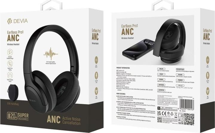 Produktbild Devia Bluetooth-Kopfhörer EarBass Pro1 schwarz mit ANC (ANC, 20 h, Kabellos)