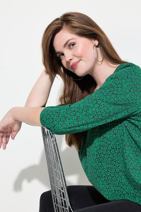 Produktbild Ulla Popken Shirt, Blüten, A-Linie, V-Ausschnitt, 3/4-Arm (42, 44)