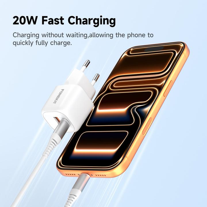 Image du produit FoneKit Mini 20W Charger, USB-C + USB-A, white (20 W, 2 ports)