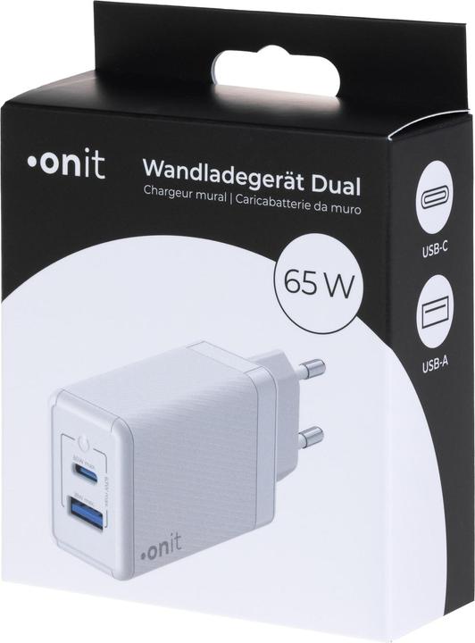Image du produit Onit Chargeur mural USB Dual QC4+ 65 W GaN Blanc (65 W)