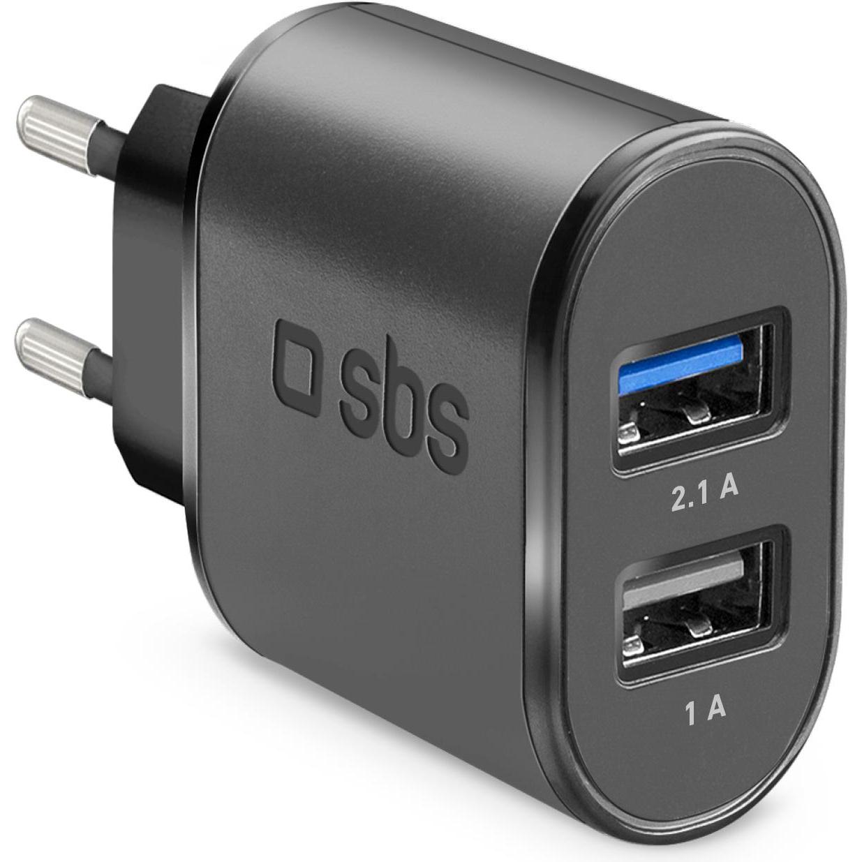 SBS Reiseladegerät mit 2100 mAh (11 W), USB Ladegerät, Schwarz
