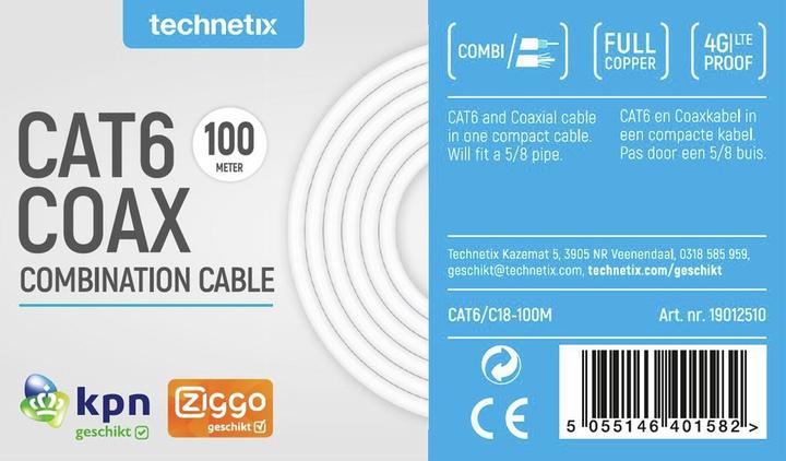 Productafbeelding Technetix CAT6 UTP / COAX-18 4G/LTE proof combinatiekabel op haspel voor binnen / wit - 100 meter (U/UTP, CAT6, 100 m)