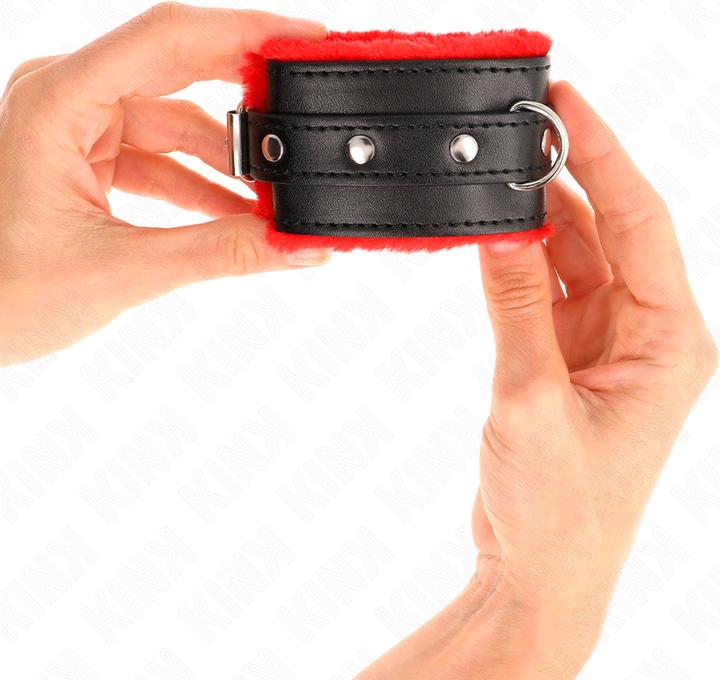 Actual product image Kink PREMIUM FURNISHED Wrist Cuffs RED WITH BLACK BELT ADJUSTABLE 17-29 CM X 6