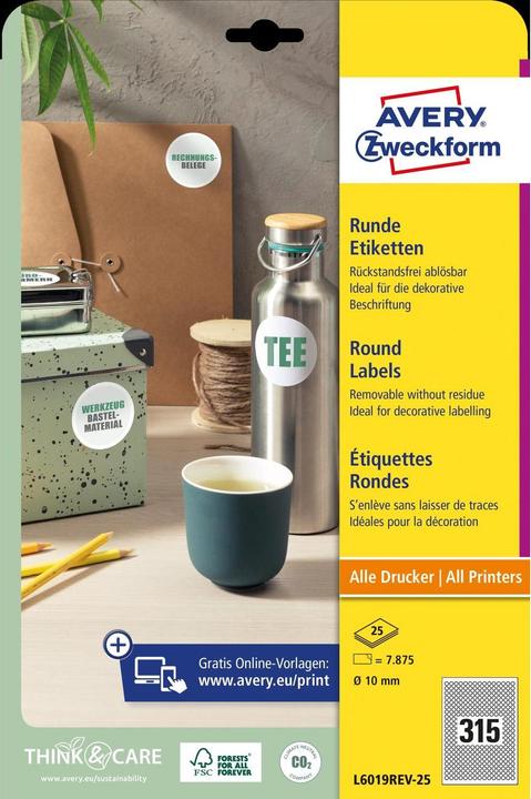 Actual product image Avery Round labels, removable