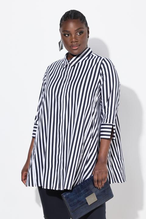 Produktbild Ulla Popken Bluse, Streifen, Godetfalten, Hemdkragen, 3/4-Arm (42, 44)