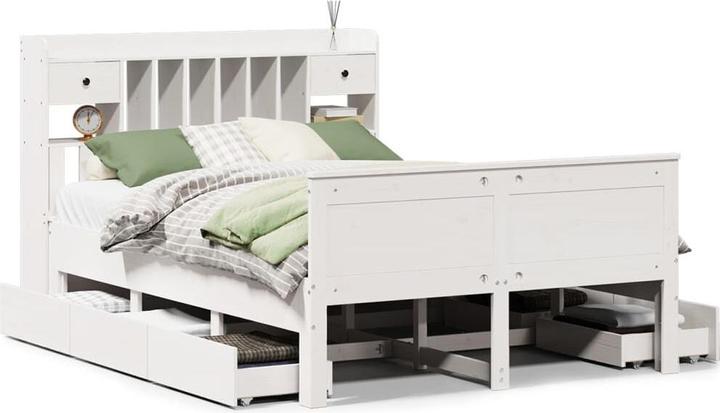 vidaXL Solid wood bed Wooden bed Double bed Bed frame White 150x200cm Pine (150 x 200 cm)