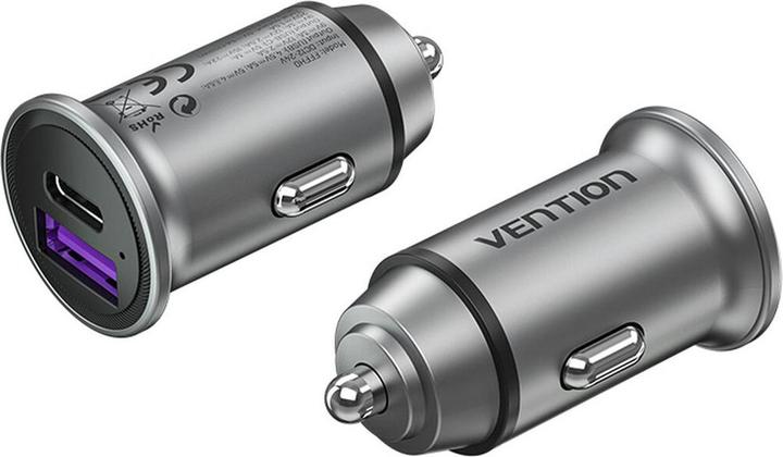 Actual product image Vention Dual Port Car Charger FFBH0 USB A C(18/20) Gray