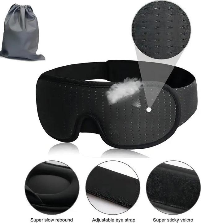 Immagine prodotto Boruit Maschera per il sonno 3D regolabile - Nero (Maschera sonno)