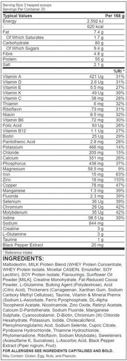 Nährwerte und Zutaten BSN True Mass All In One Gainer (4200g Beutel) (Strawberry, 1 Stk., 4200 g)