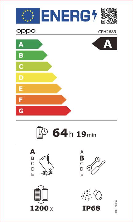 Label énergétique OPPO Reno13 (256 Go, Plume White, 6.59", Double SIM, 5G)
