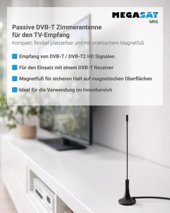 Produktbild Berrybase Passive DVB-T2 Mini Stabantenne mit Magnetfuss (Zimmerantenne, DVB-T / -T2)