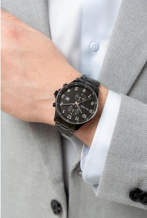 Immagine prodotto Paul Lorens Zegarek Zegarek męski czarny elegancki na bransolecie GHOST PL20002B-1A5 (Cronografo, 45 mm)