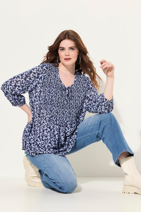 Produktbild Ulla Popken Smokbluse, Blüten, A-Linie, Rundhals, 3/4-Arm (50, 52)