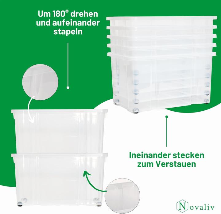 Produktbild Novaliv Aufbewahrungsbox mit Deckel Gross 55L transparente Nestbar stapelbare Plastikbox mit Clipvers (40 cm, 55 l, 1x)